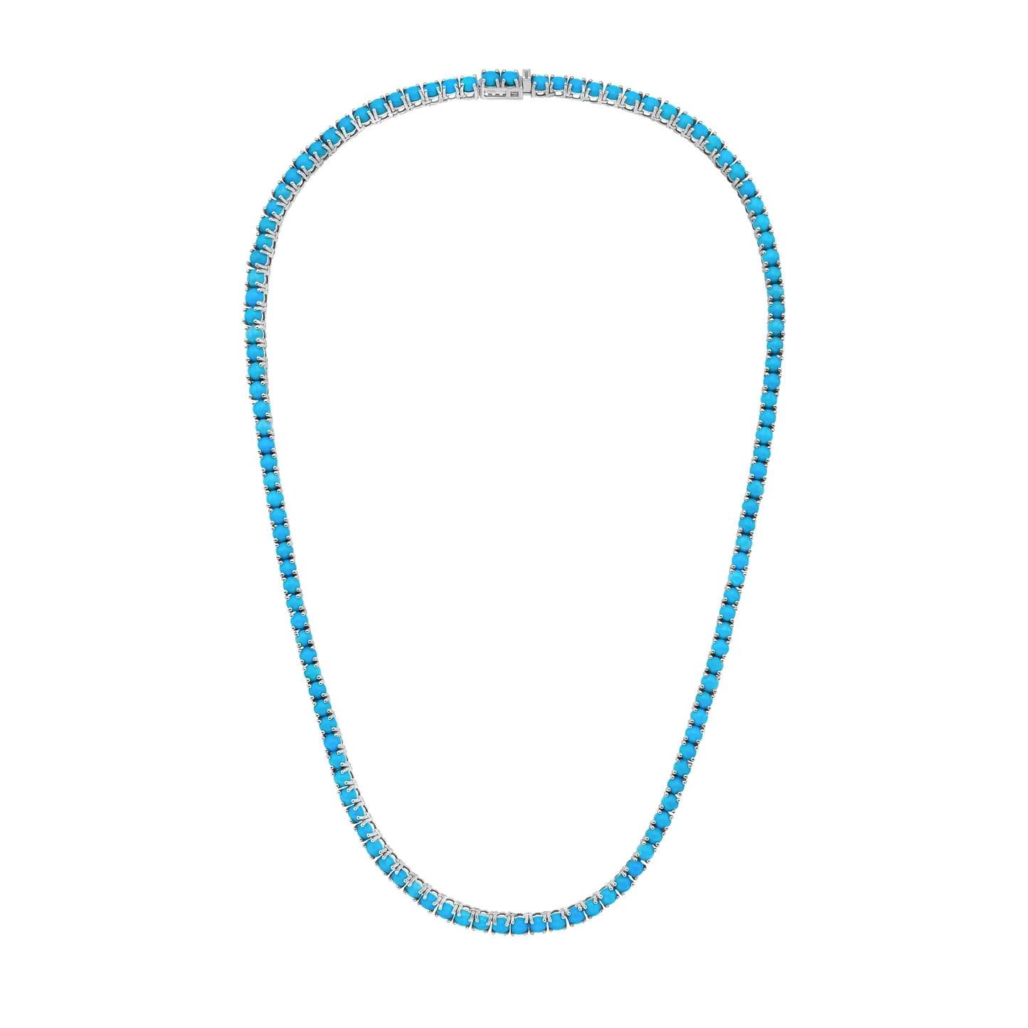 Cabochon Turquoise Necklace 16.64 Carats 14K White Gold For Sale