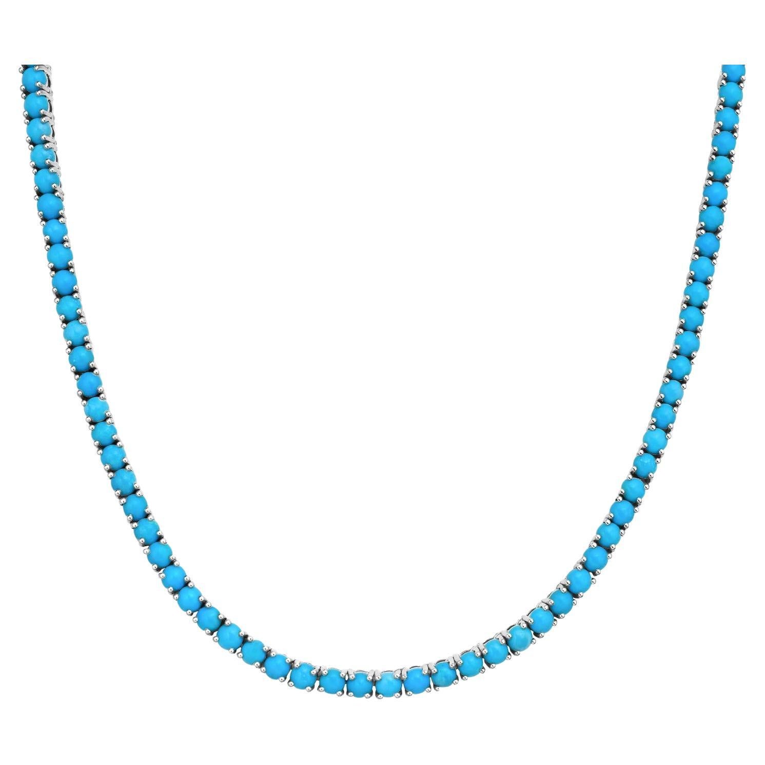 Turquoise Necklace 16.64 Carats 14K White Gold