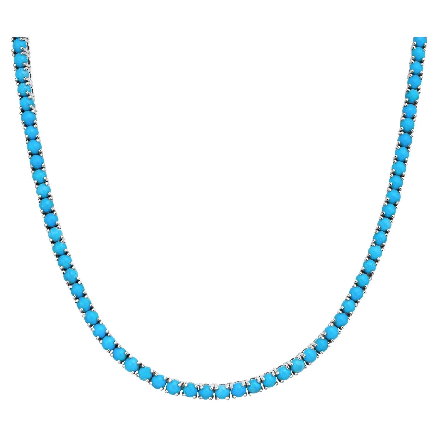 Collier de turquoise 16,64 carats en or blanc 14 carats en vente