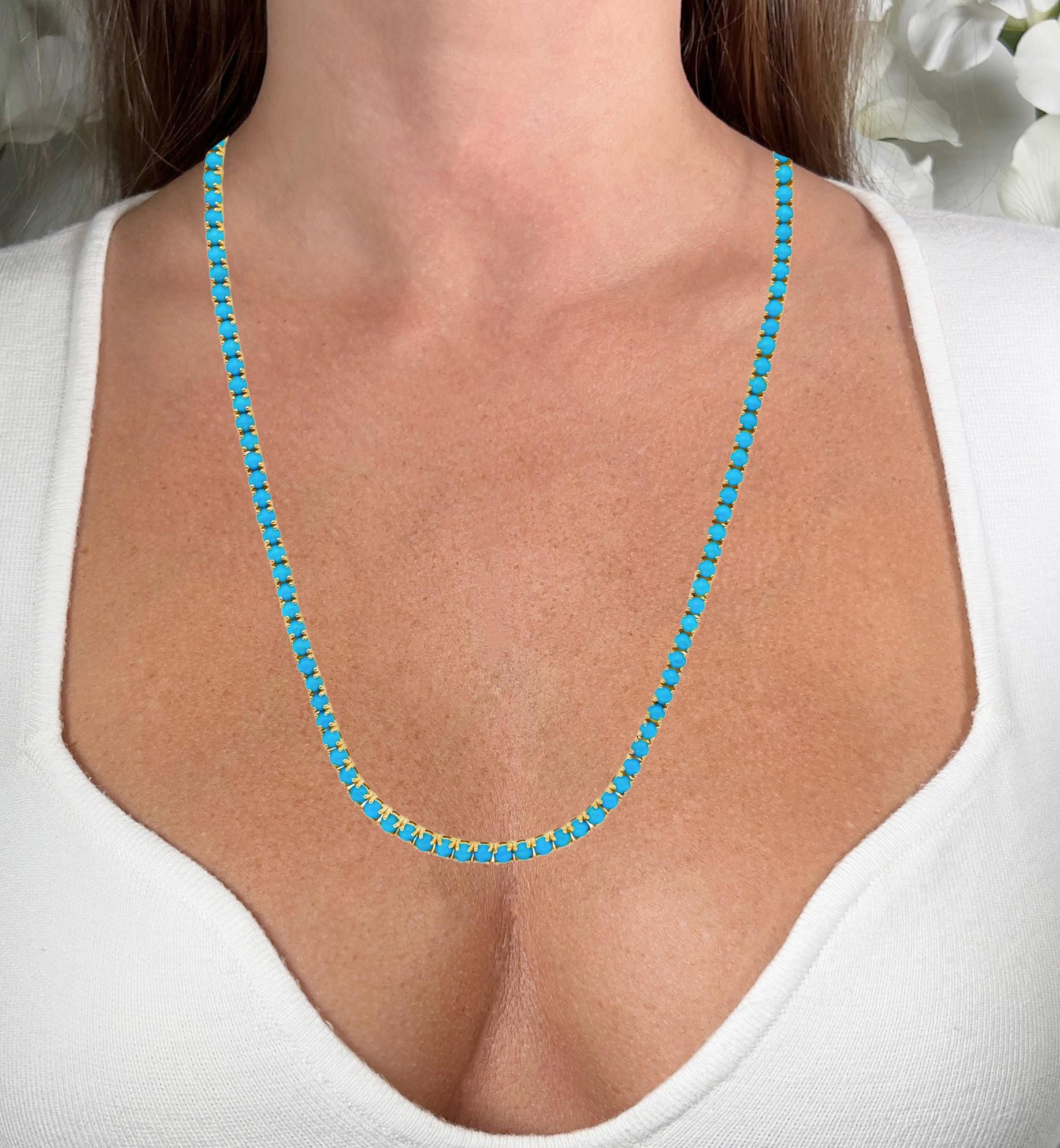 It comes with the Gemological Appraisal by GIA GG/AJP
All Gemstones are Natural
Turquoise = 16.90 Carats
Total Quantity: 121 Gemstones
Metal: 14K Yellow Gold
Necklace Length: 18 Inches