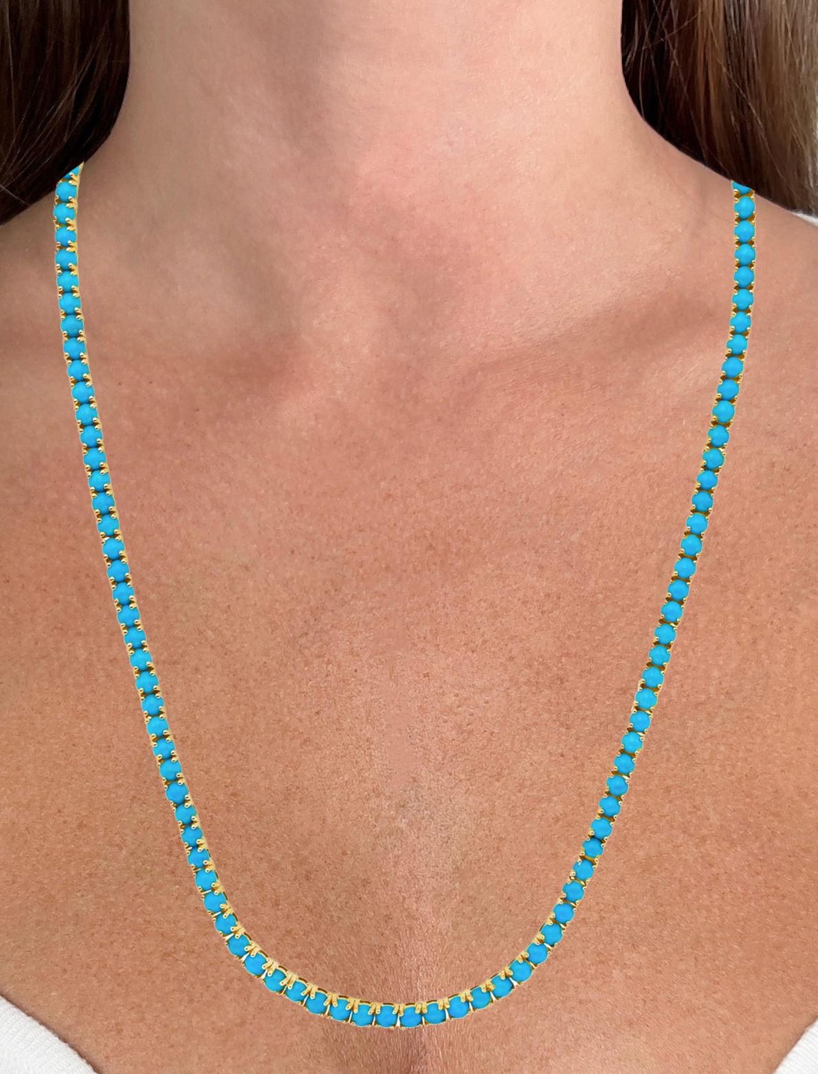 Contemporary Turquoise Necklace 16.90 Carats 14K Yellow Gold For Sale