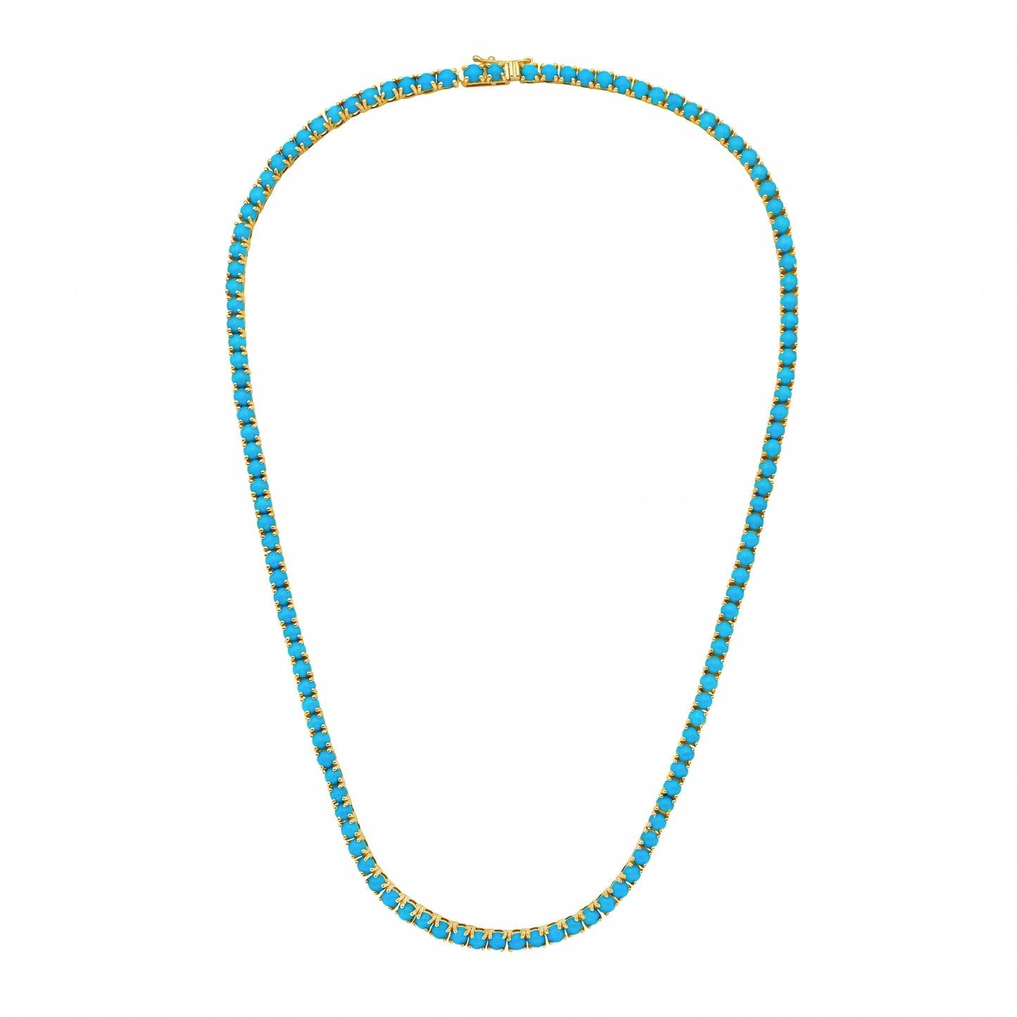 Cabochon Turquoise Necklace 16.90 Carats 14K Yellow Gold For Sale