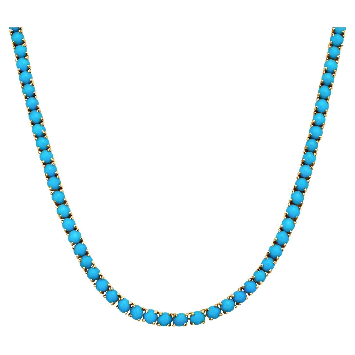 Turquoise Necklace 16.90 Carats 14K Yellow Gold For Sale