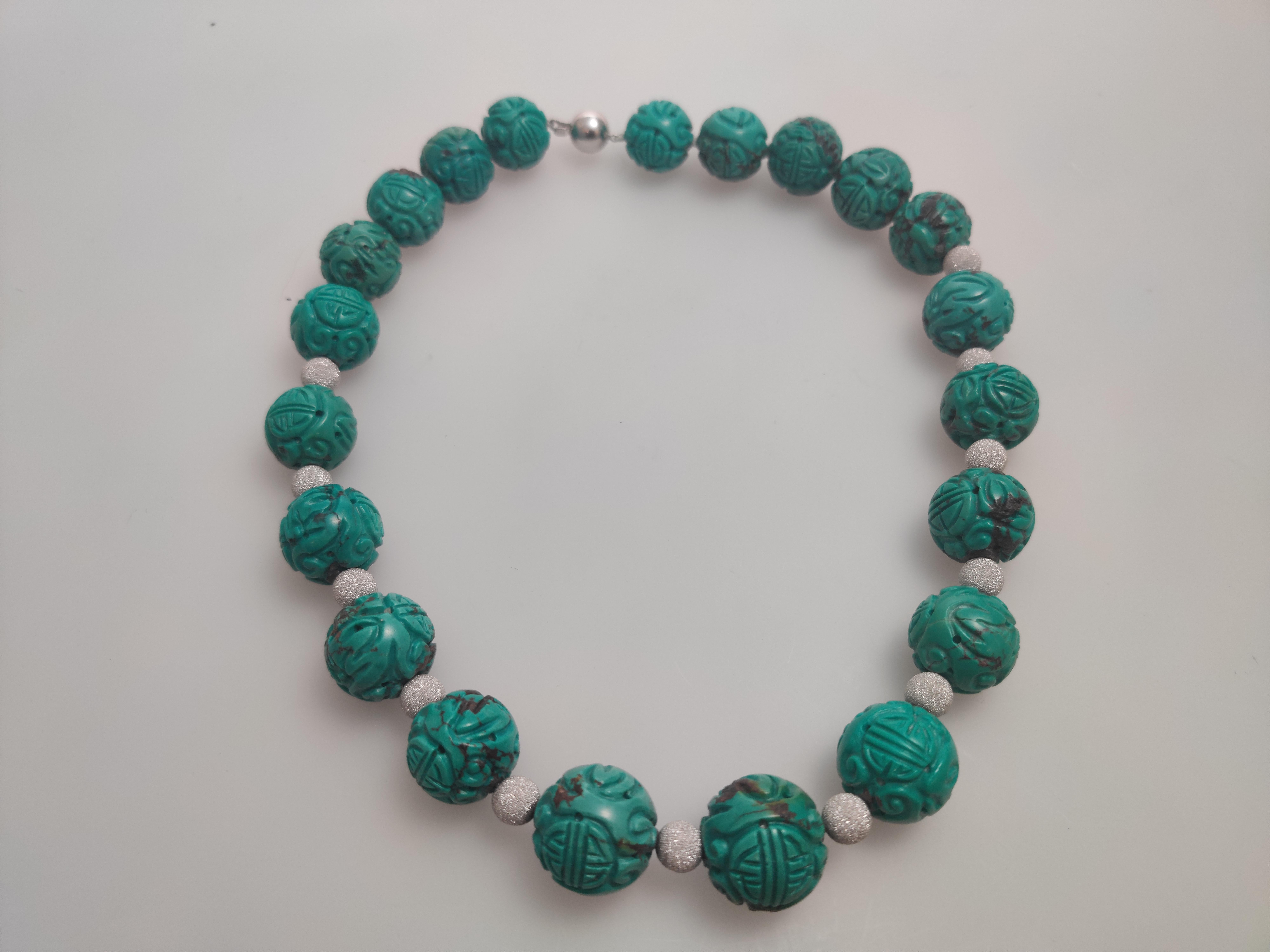 Ball Cut Turquoise Necklace 18k For Sale
