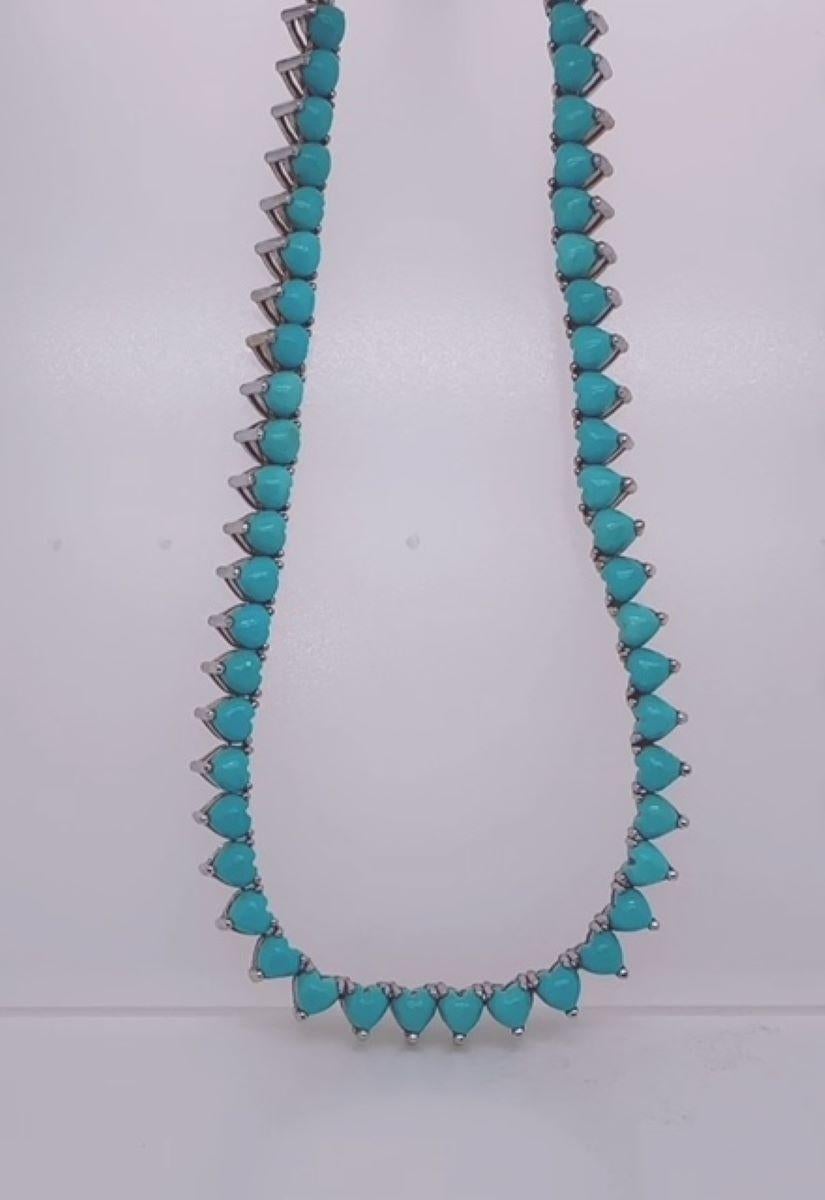 33grams of 18k white gold turquoise necklace with perfect matched heart shape turquoise stones 