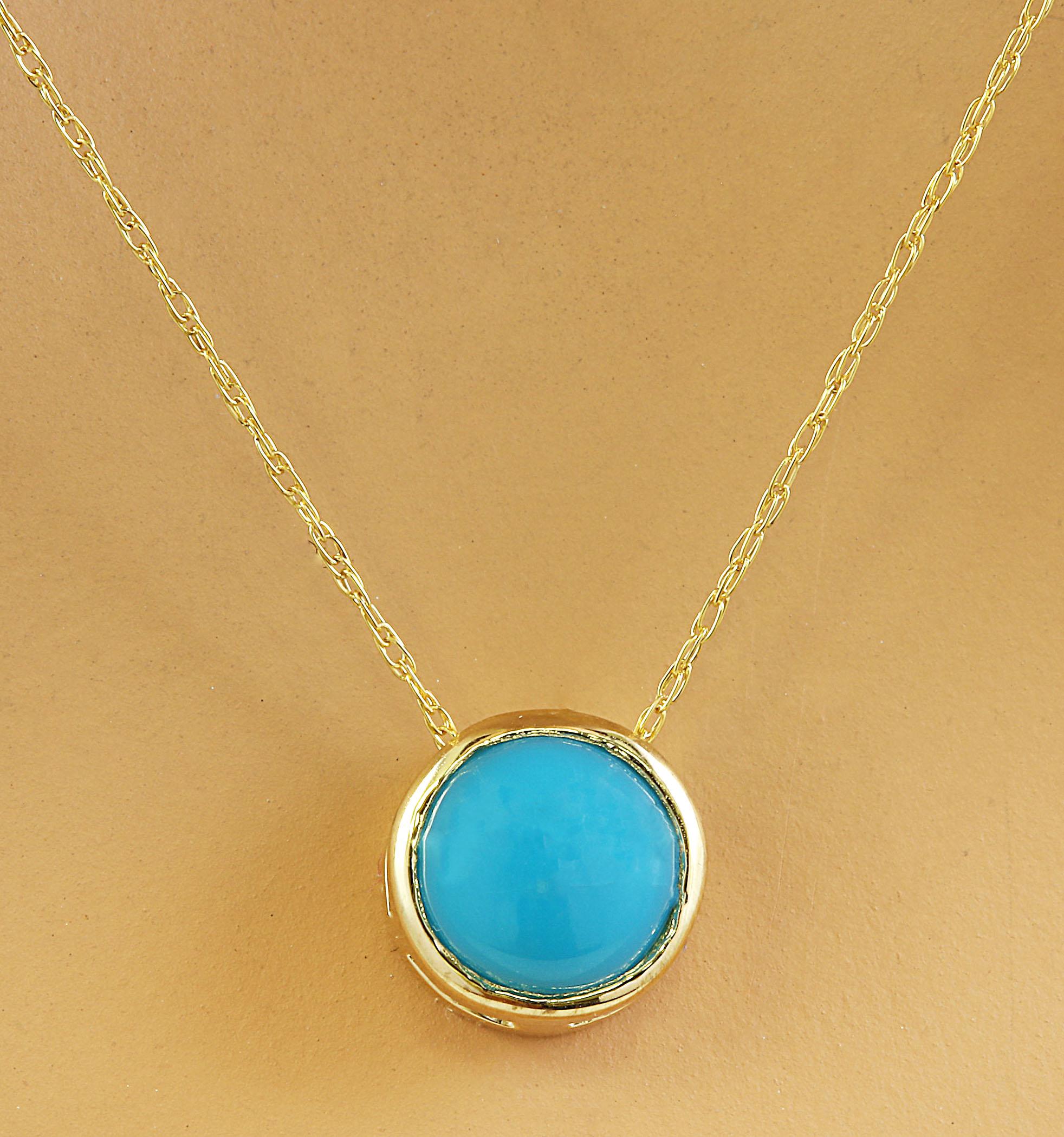 Turquoise Necklace In 14 Karat Yellow Gold  In New Condition For Sale In Los Angeles, CA