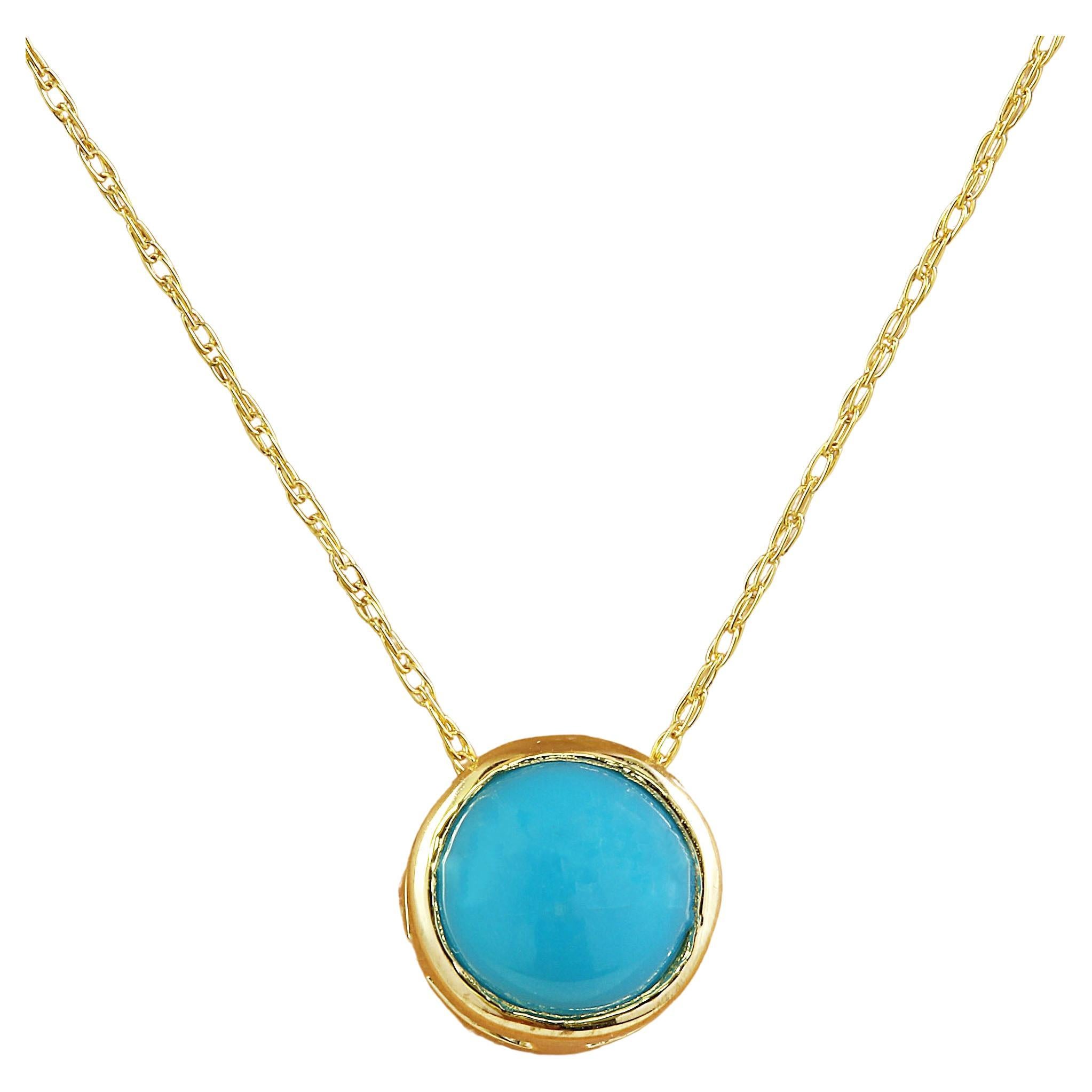 Turquoise Necklace In 14 Karat Yellow Gold  For Sale