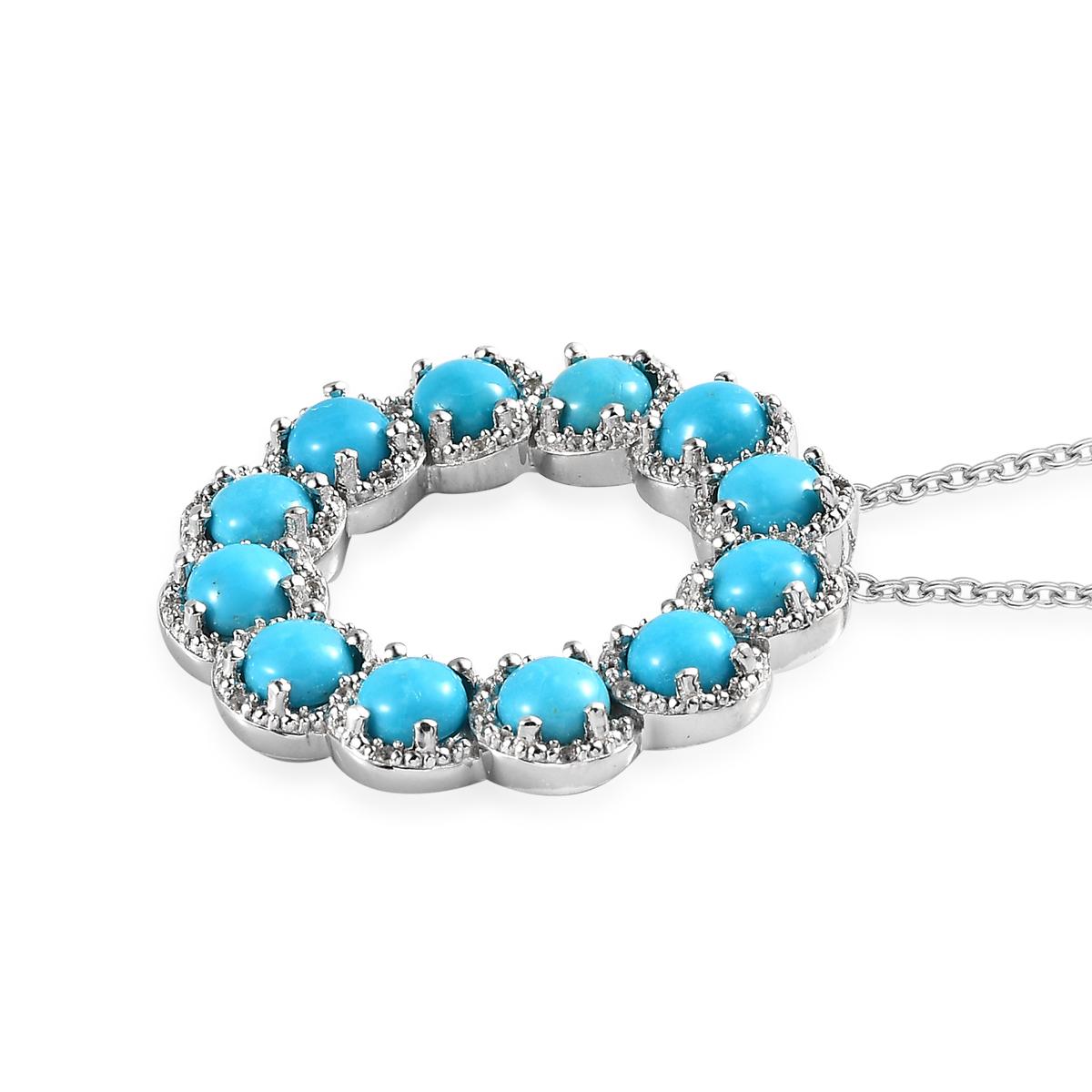 Round Cut 5.76 Ct Turquoise Byzantine Necklace 925 Sterling Silver Bridal Necklace    For Sale