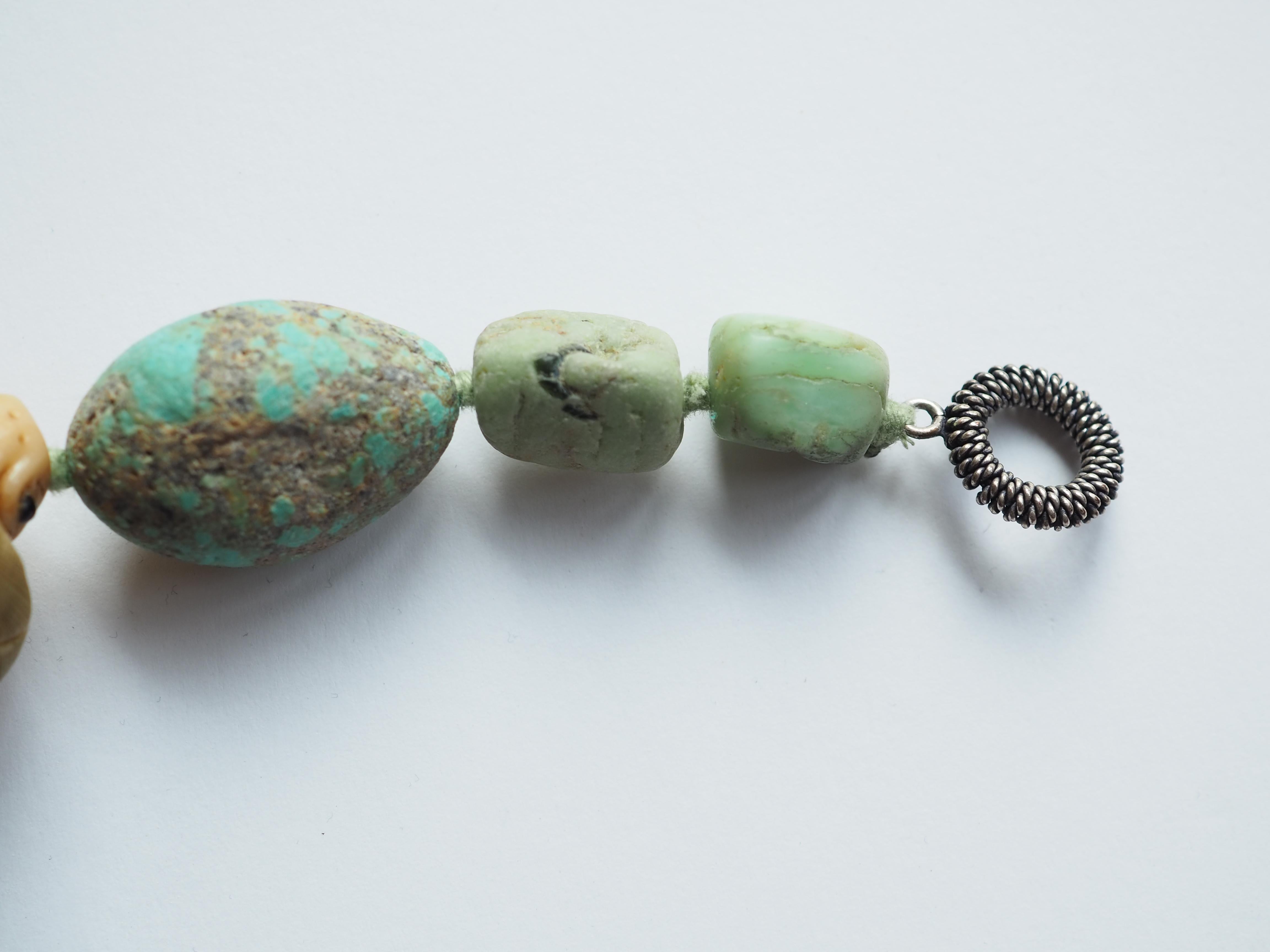 Turquoise Netsuke Silver Necklace For Sale 2
