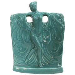 Turquoise Nude Art Deco Goddess Ceramic Planter