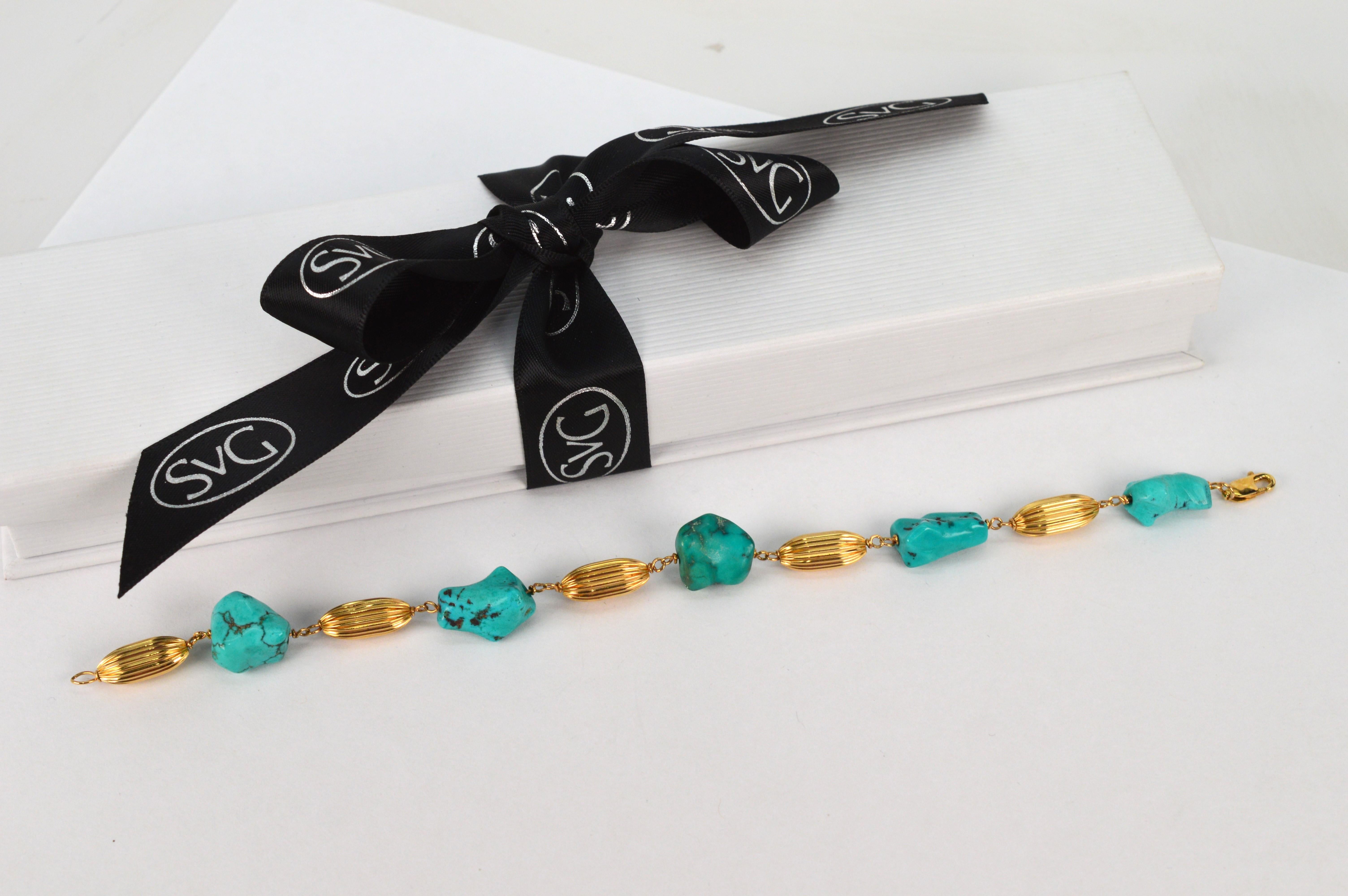 Turquoise Nugget 14 Karat Yellow Gold Bracelet im Angebot 5