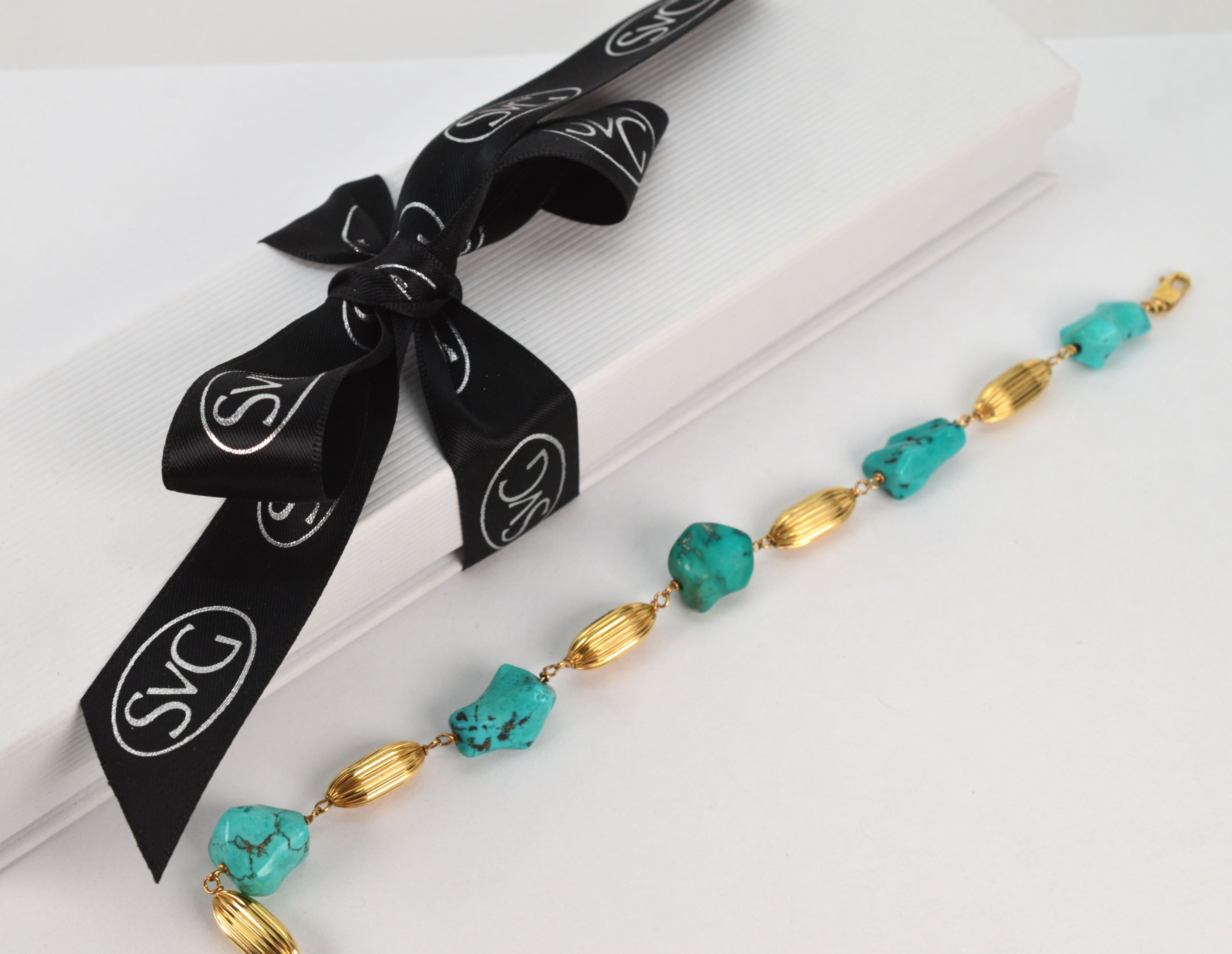 Turquoise Nugget 14 Karat Yellow Gold Bracelet im Angebot 6