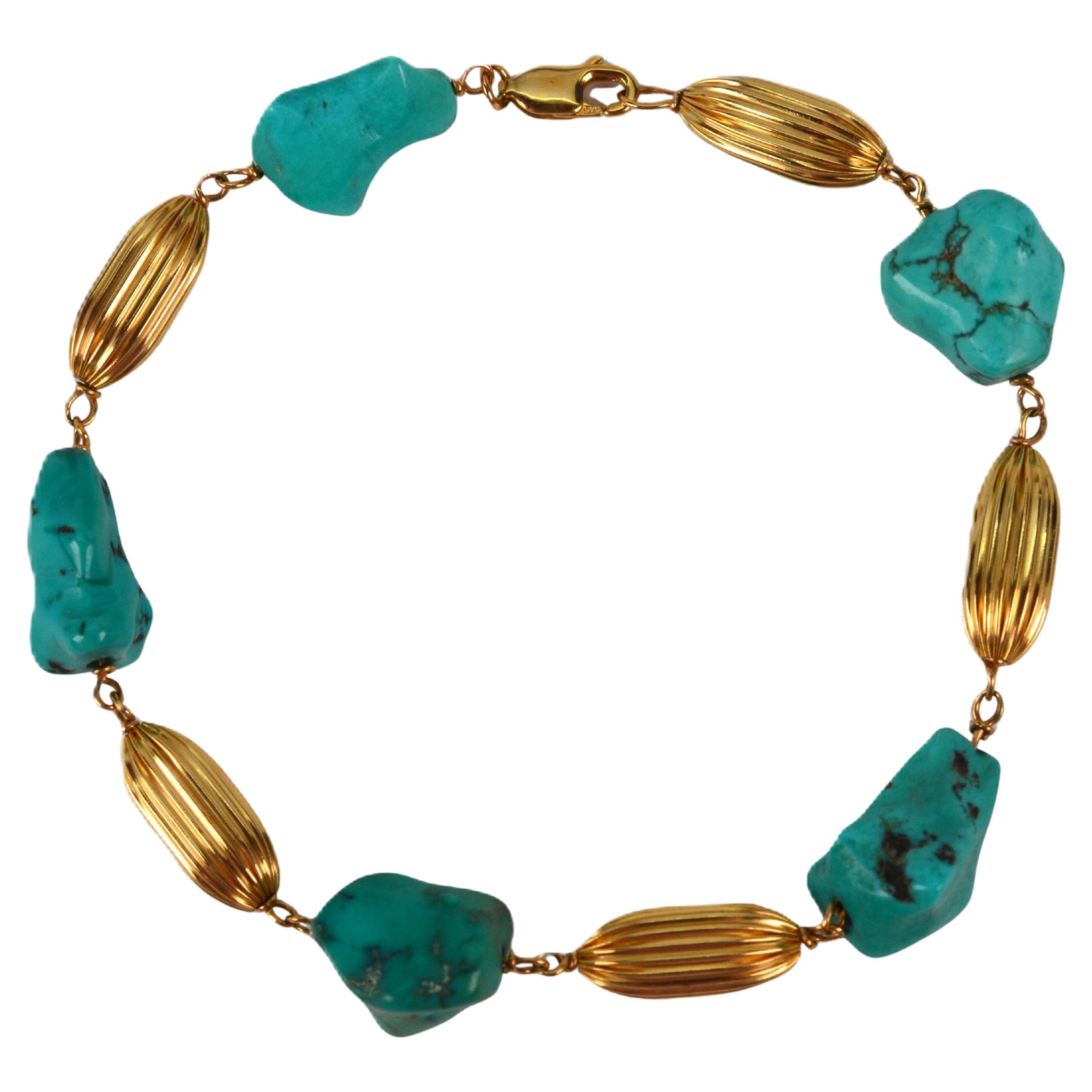 Turquoise Nugget 14 Karat Yellow Gold Bracelet