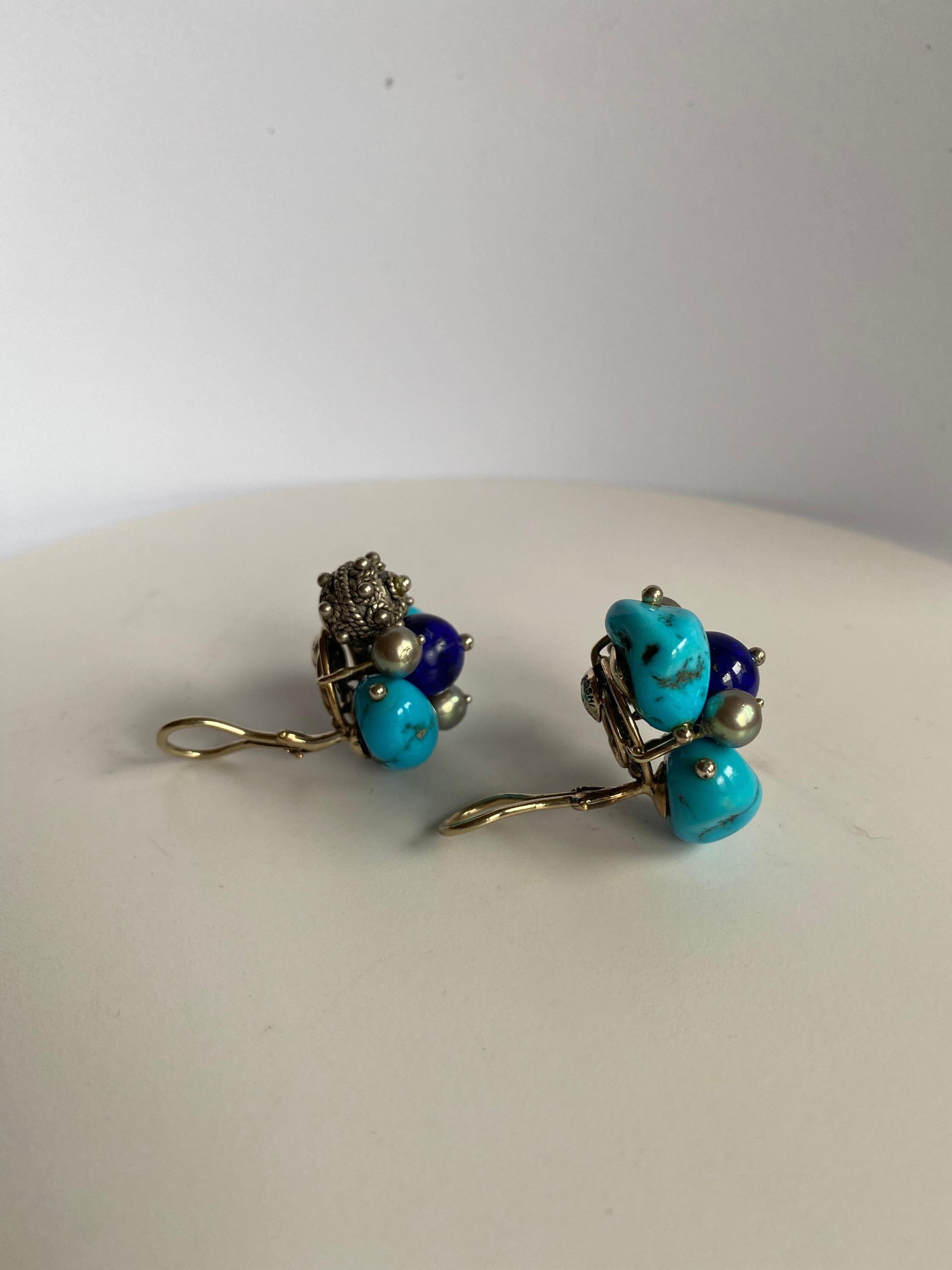 Bead Turquoise nugget Cluster Earrings For Sale