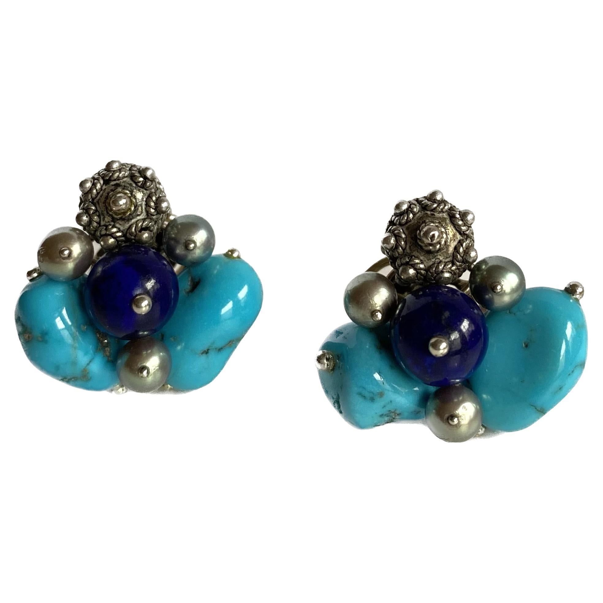 Turquoise nugget Cluster Earrings For Sale