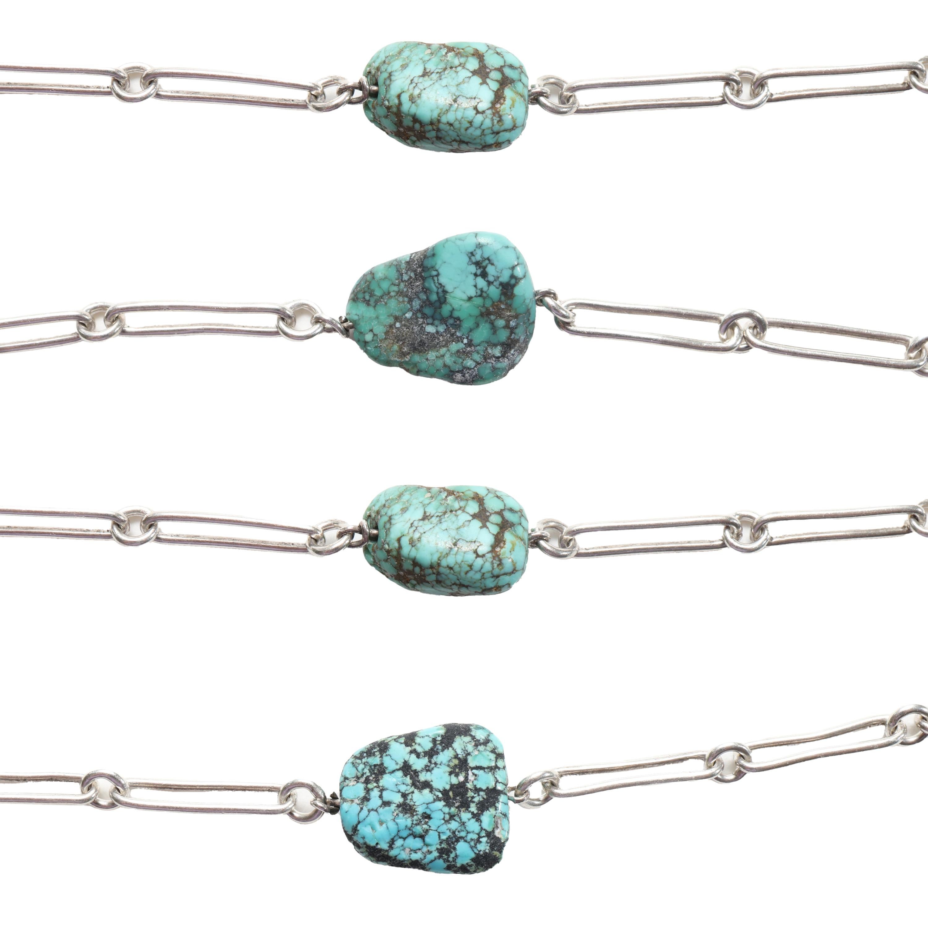da uomo o donna Collana con pepite di turchese in argento da 52 pollici, stile Arti e Mestieri in vendita