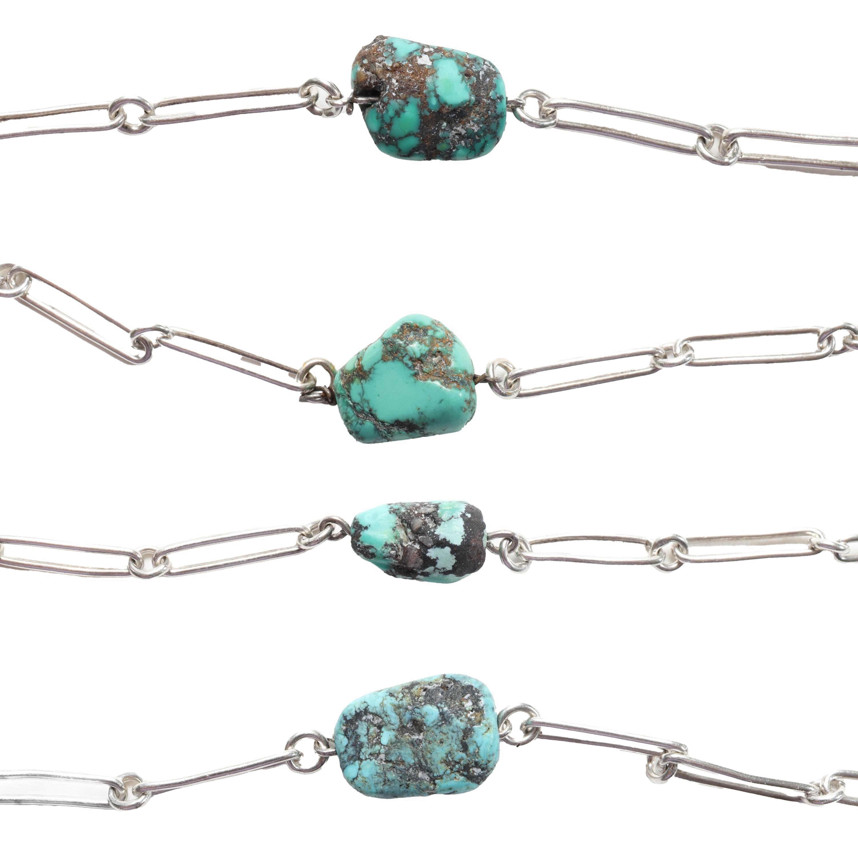 Collana con pepite di turchese in argento da 52 pollici, stile Arti e Mestieri in vendita 1