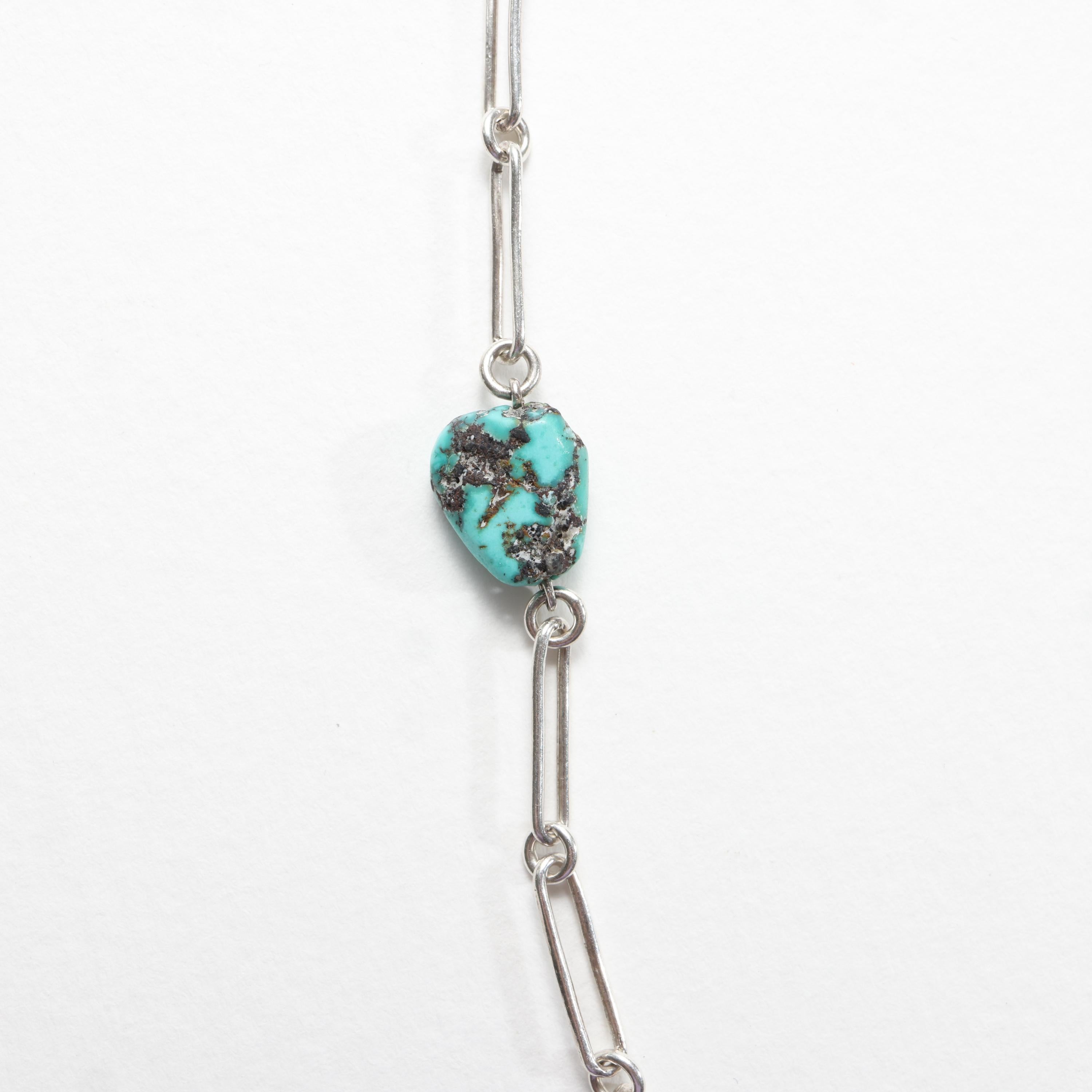 Collana con pepite di turchese in argento da 52 pollici, stile Arti e Mestieri in vendita 2