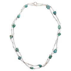 Collar de pepita de turquesa Paperclip de plata de 52", estilo Arts & Crafts
