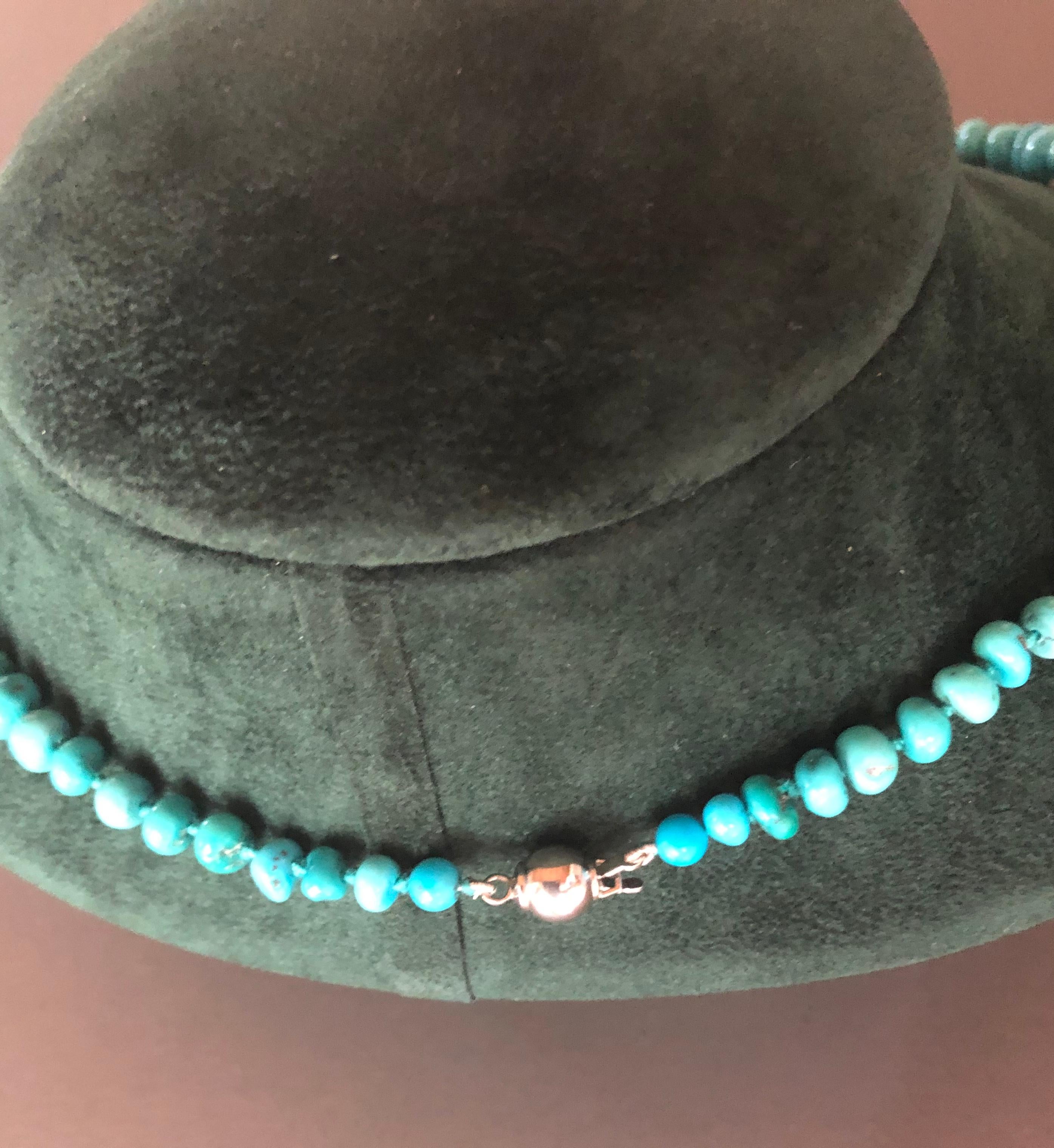 Turquoise Nuggets Necklace with Pearls and 18 Karat White Gold Clasp 2
