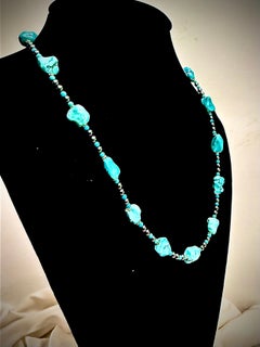 Turquoise nuggets with hematite, 18kt and 14kt gold necklace