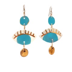 Turquoise Occhi Earrings - Handmade porcelain with 14k gold leaf detail