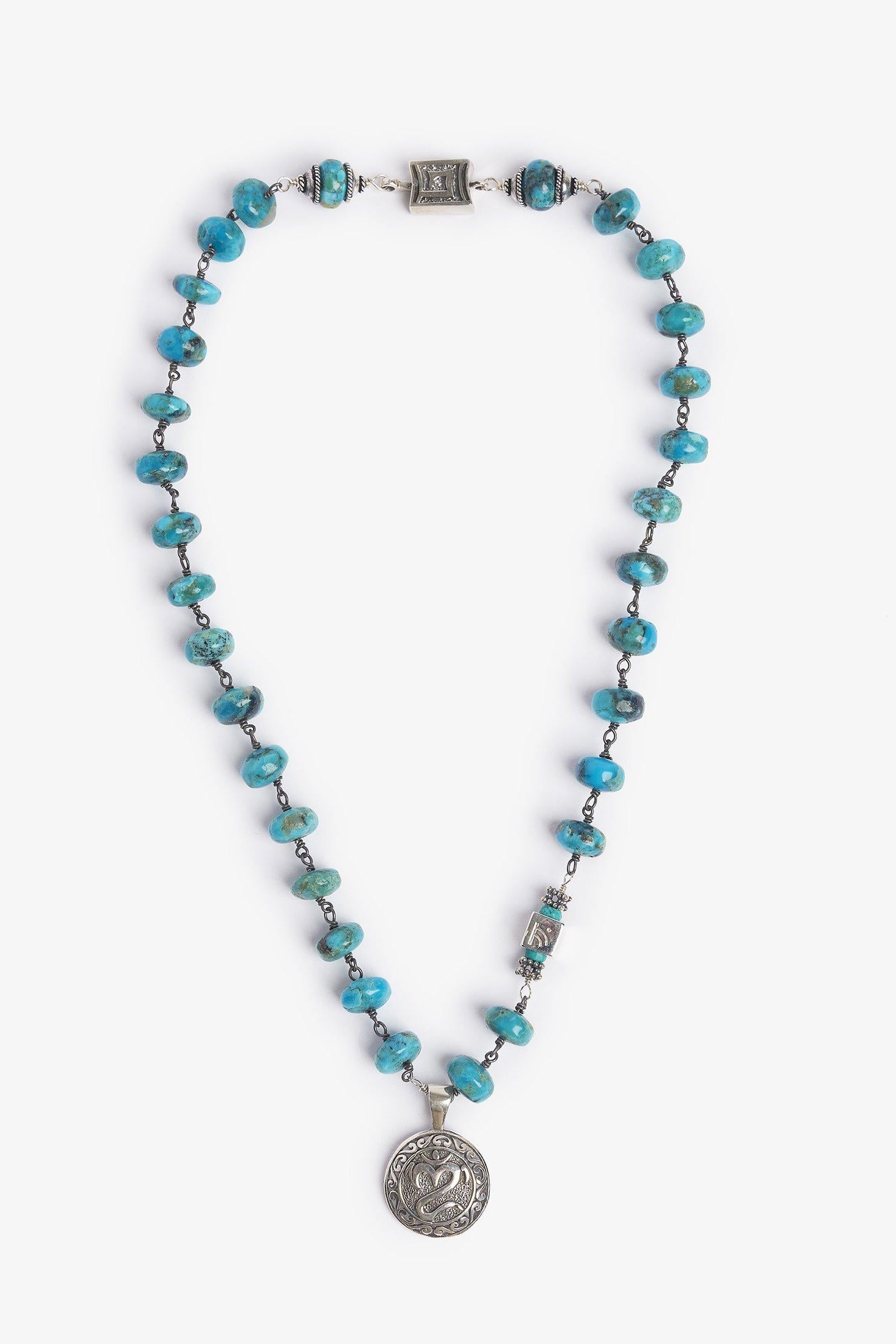 Bead Turquoise Om Pendant Pantai Necklace For Sale