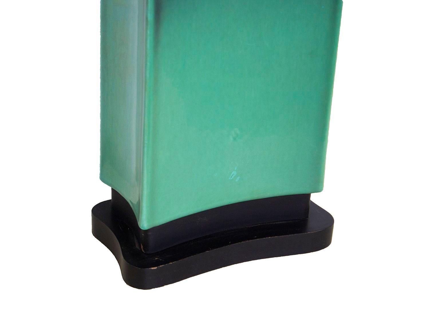 Art déco Lampe de table de style Art Déco en céramique à ombres turquoise en vente