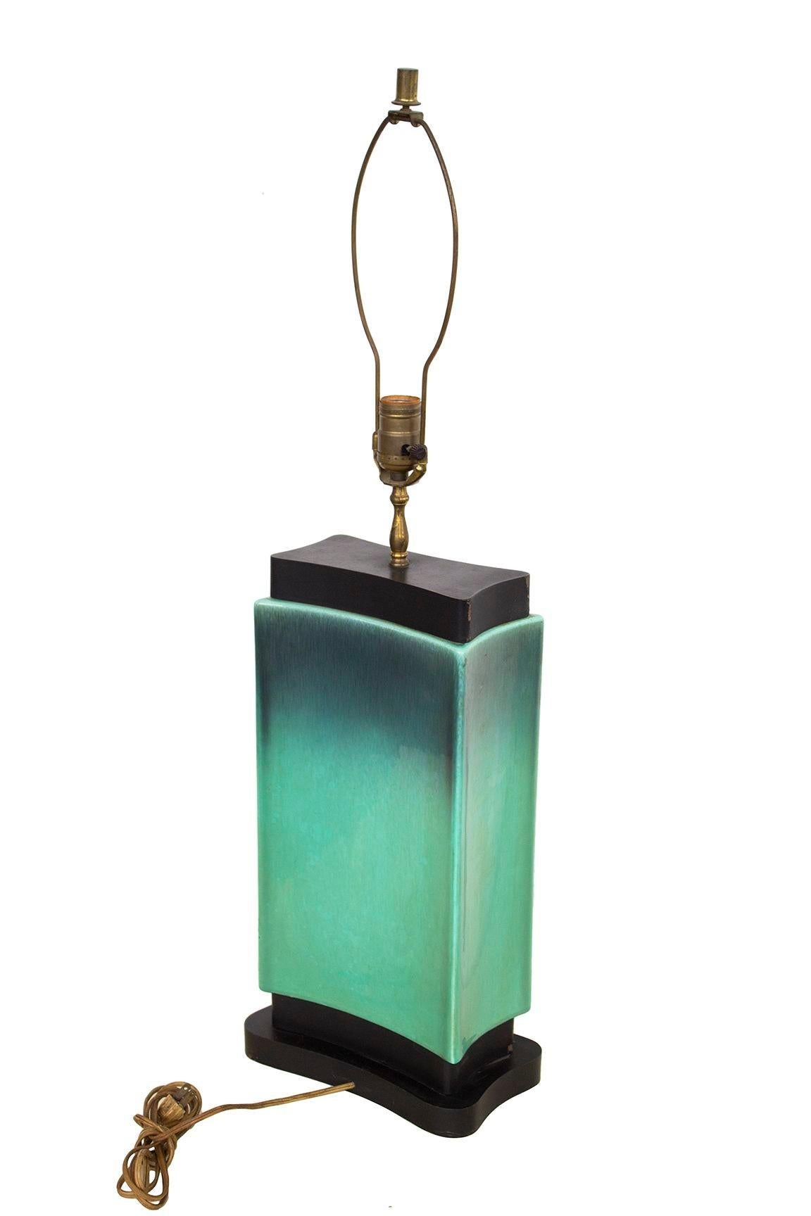 Turquoise Ombre Ceramic Art Deco Style Table Lamp For Sale 2