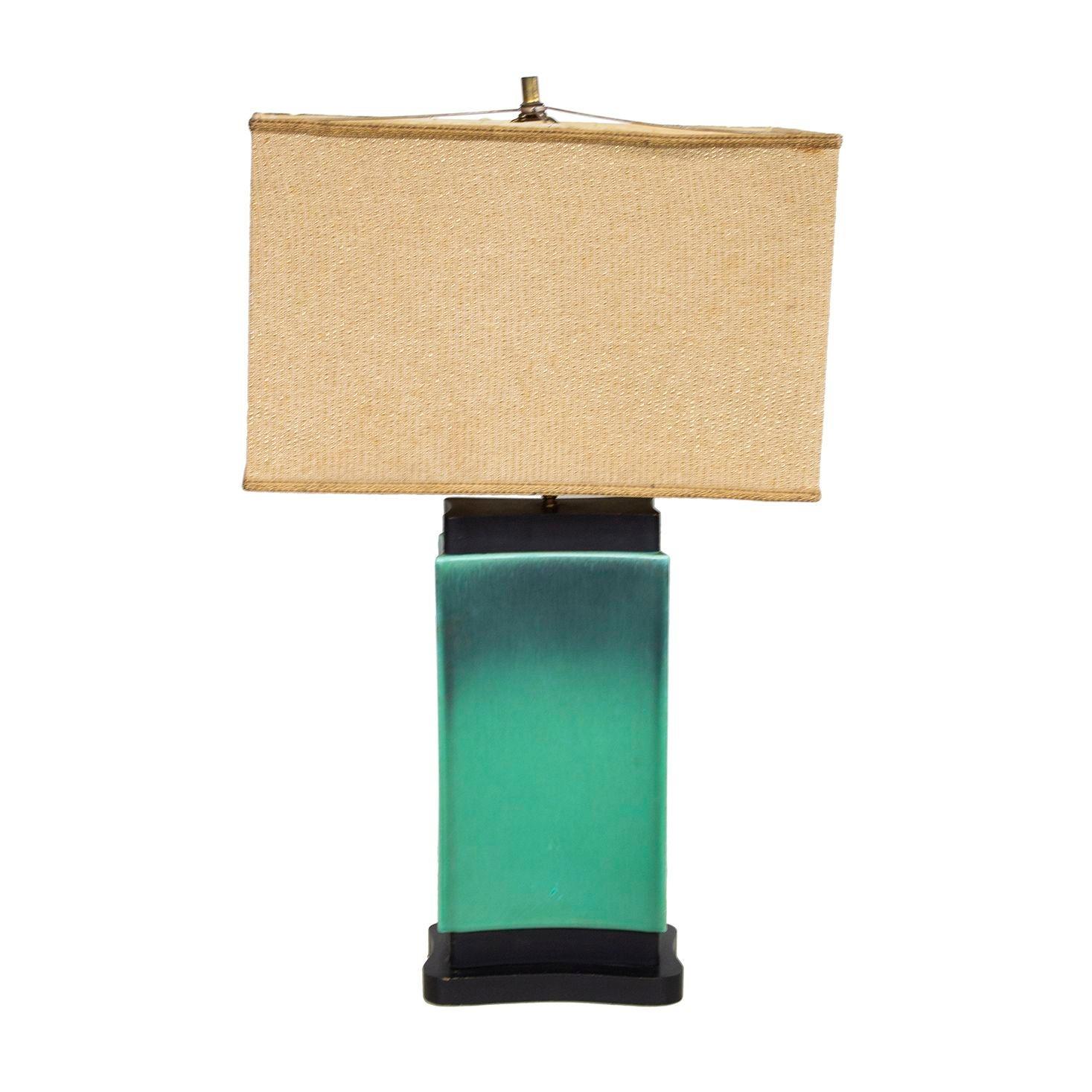 Lampe de table de style Art Déco en céramique à ombres turquoise en vente 2