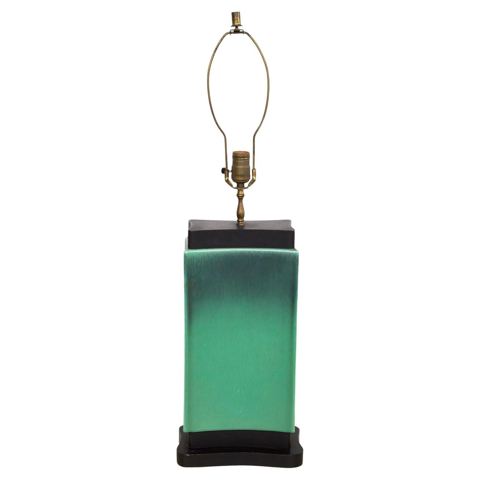 Lampe de table de style Art Déco en céramique à ombres turquoise en vente