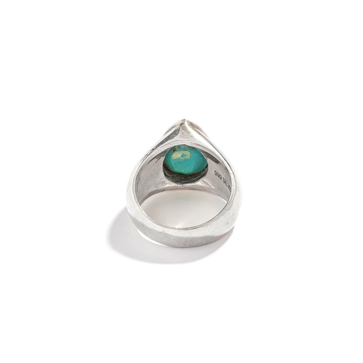 Art Deco Turquoise on Silver Ring For Sale
