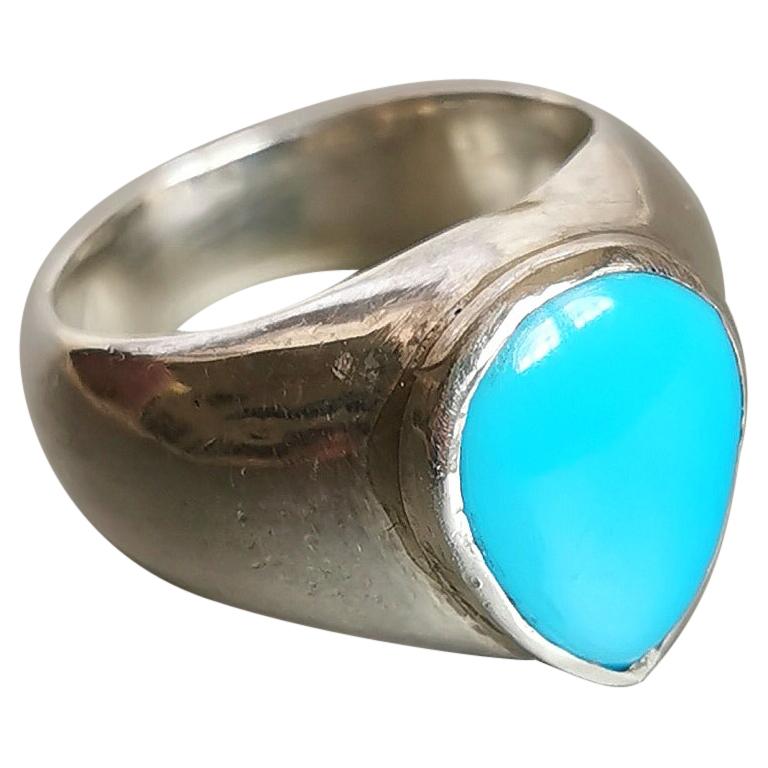 Turquoise on Silver Ring For Sale