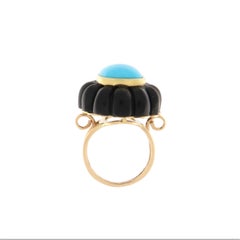 Contemporary 14K Yellow Gold Natural Turquoise Onyx Cocktail Ring