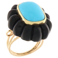 Turquoise Onyx 14 Karat Yellow Gold Cocktail Ring