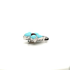Turquoise, Onyx and Diamond Flower Brooch/Pendant