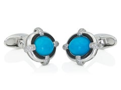 Boutons de manchette en turquoise, onyx et diamant