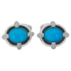 Boutons de manchette en turquoise, onyx et diamant
