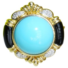 Turquoise Onyx Diamond Ring Royal Style Yellow Gold Wonderful Colors
