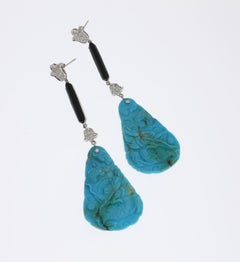 Turquoise Onyx Diamonds Dangle Earrings