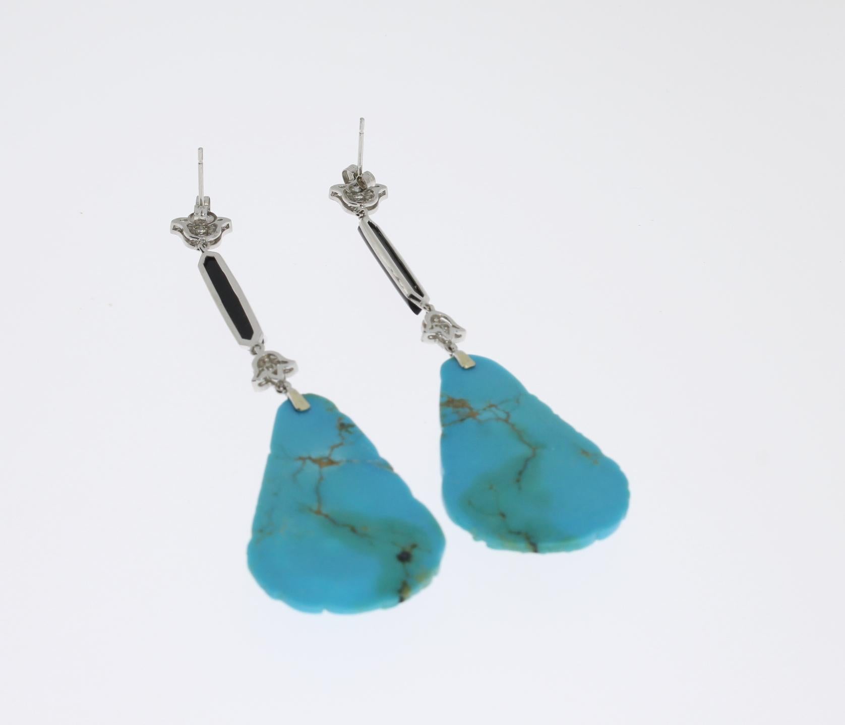 Women's Turquoise Onyx Diamonds Dangle Earrings For Sale