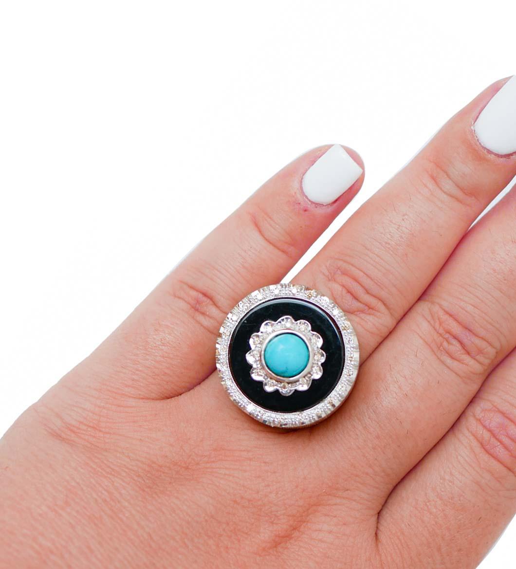 Anello in turchese, onice, diamanti e oro rosa In condizioni buone in vendita a Marcianise, Marcianise (CE)