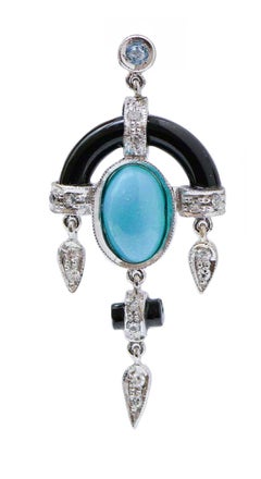 Turquoise, Onyx, Diamonds, Topazs, Platinum Retrò Earrings.