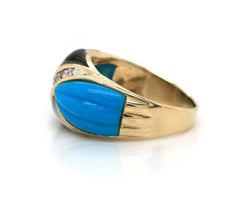 Turquoise, Onyx, Mother of Pearl and Diamond Accent Ring in 14K Yellow Gold