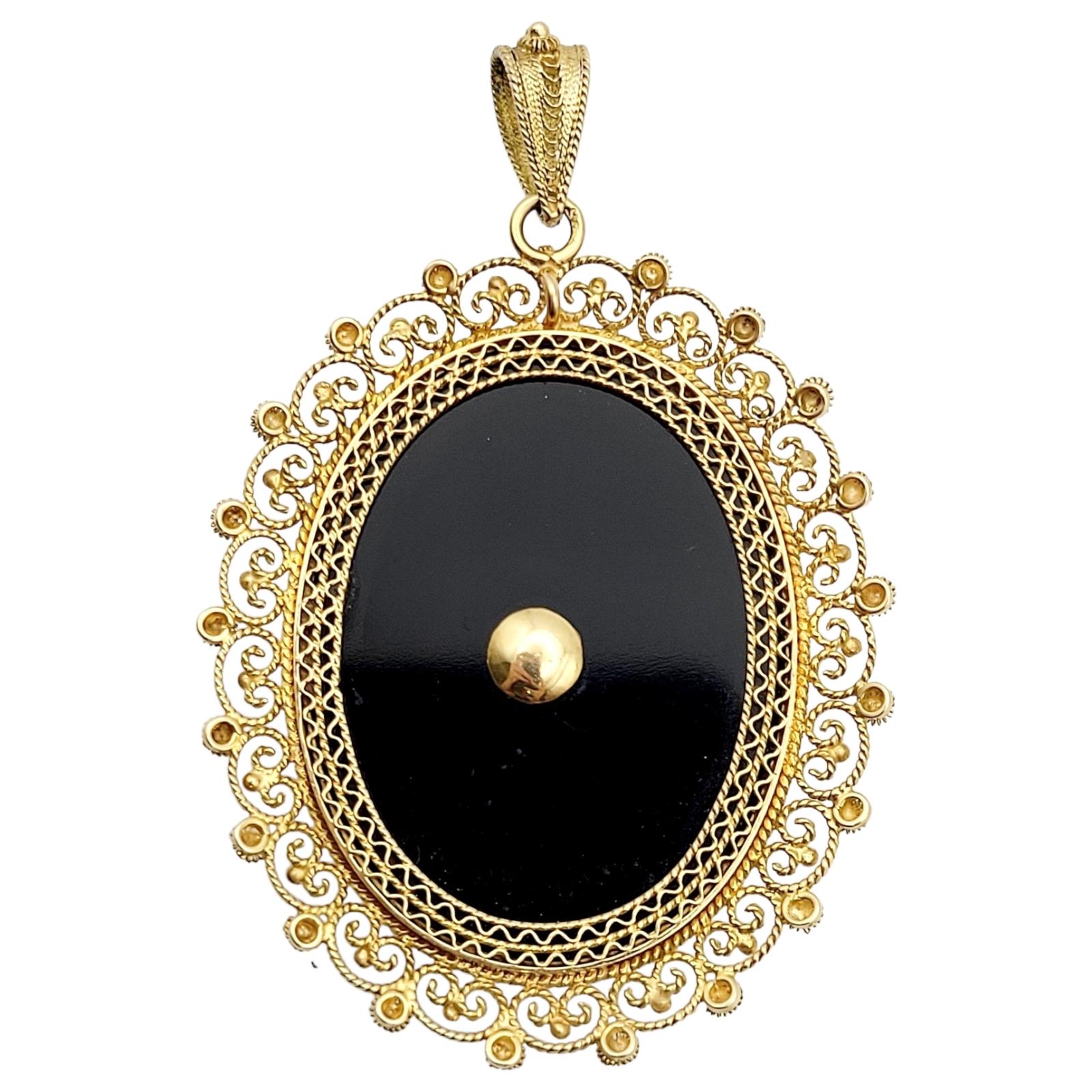 Turquoise & Onyx Victorian Lady Cameo Oval Pendant Set in 14 Karat Yellow Gold  In Good Condition For Sale In Scottsdale, AZ