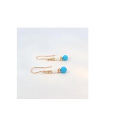 Modern 14K Yellow Gold Turquoise Opal Dangle Earrings, Unisex