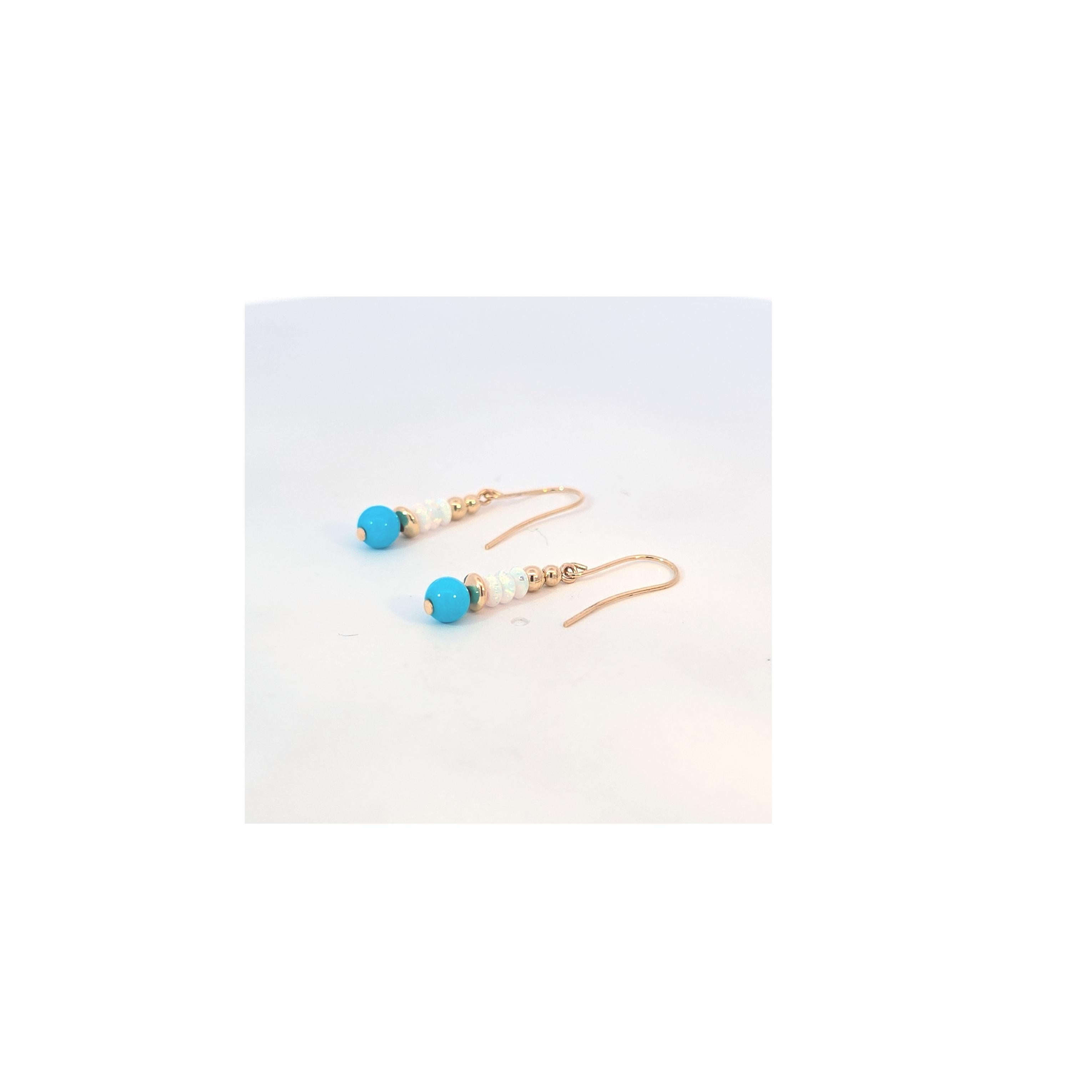 Taglio rotondo Orecchini di opale turchese in oro 14 carati in vendita