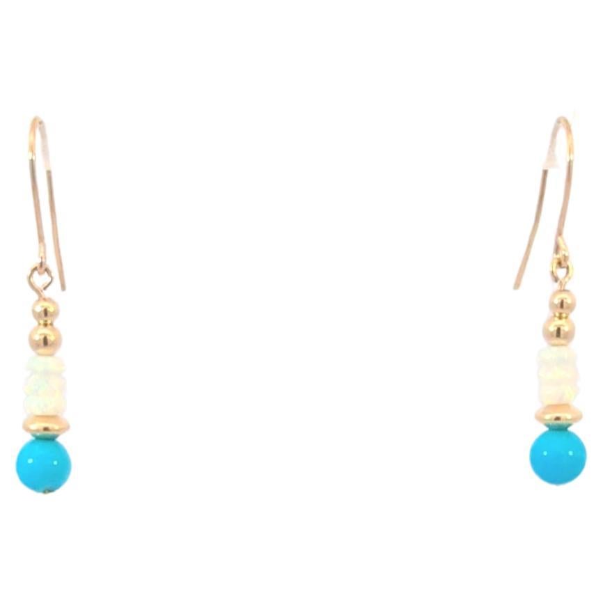 Turquoise Opal Earrings in 14 Karat Gold