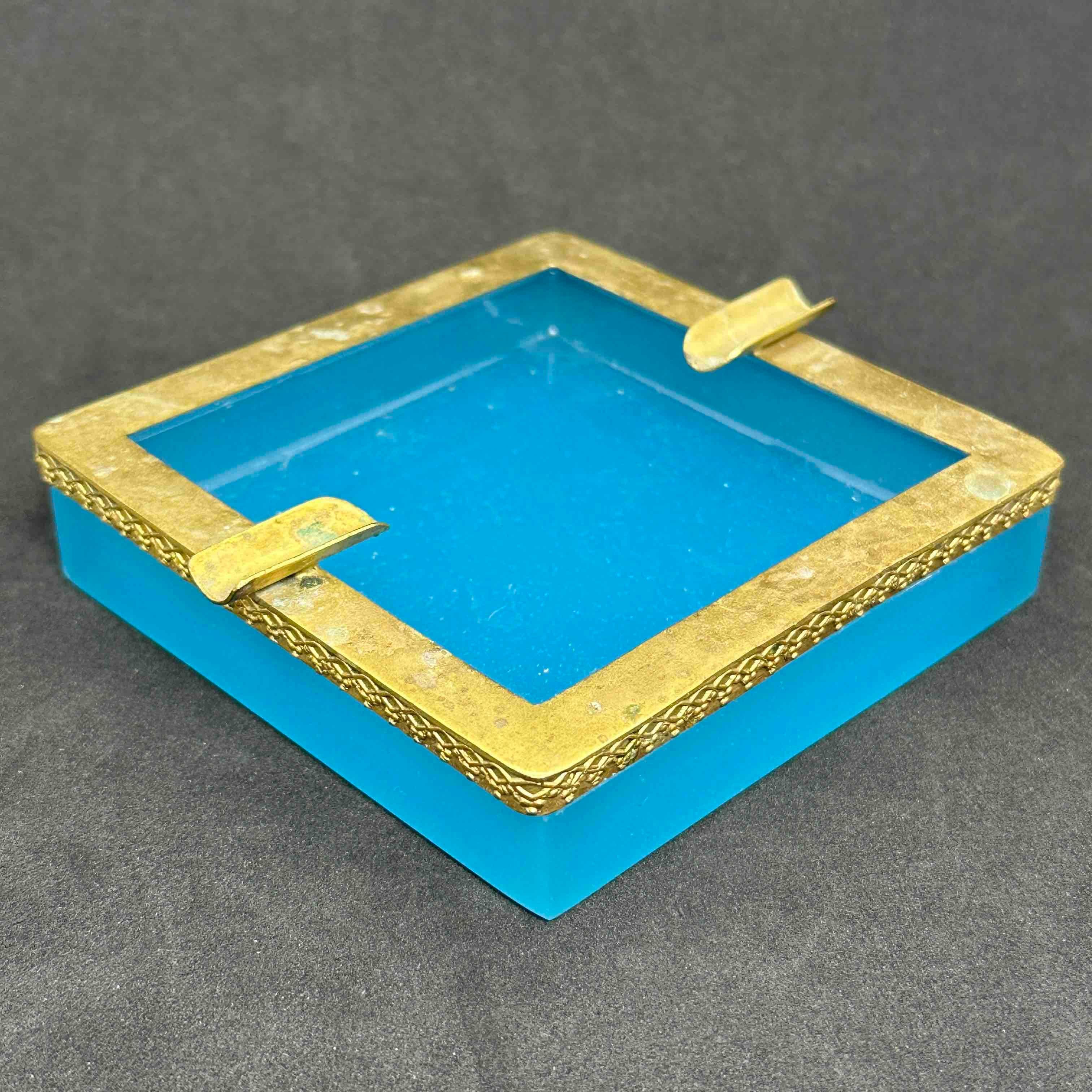 Turquoise Opaline Glass Ashtray with Bronze Mounts, France Italy Early 20th Cent 3