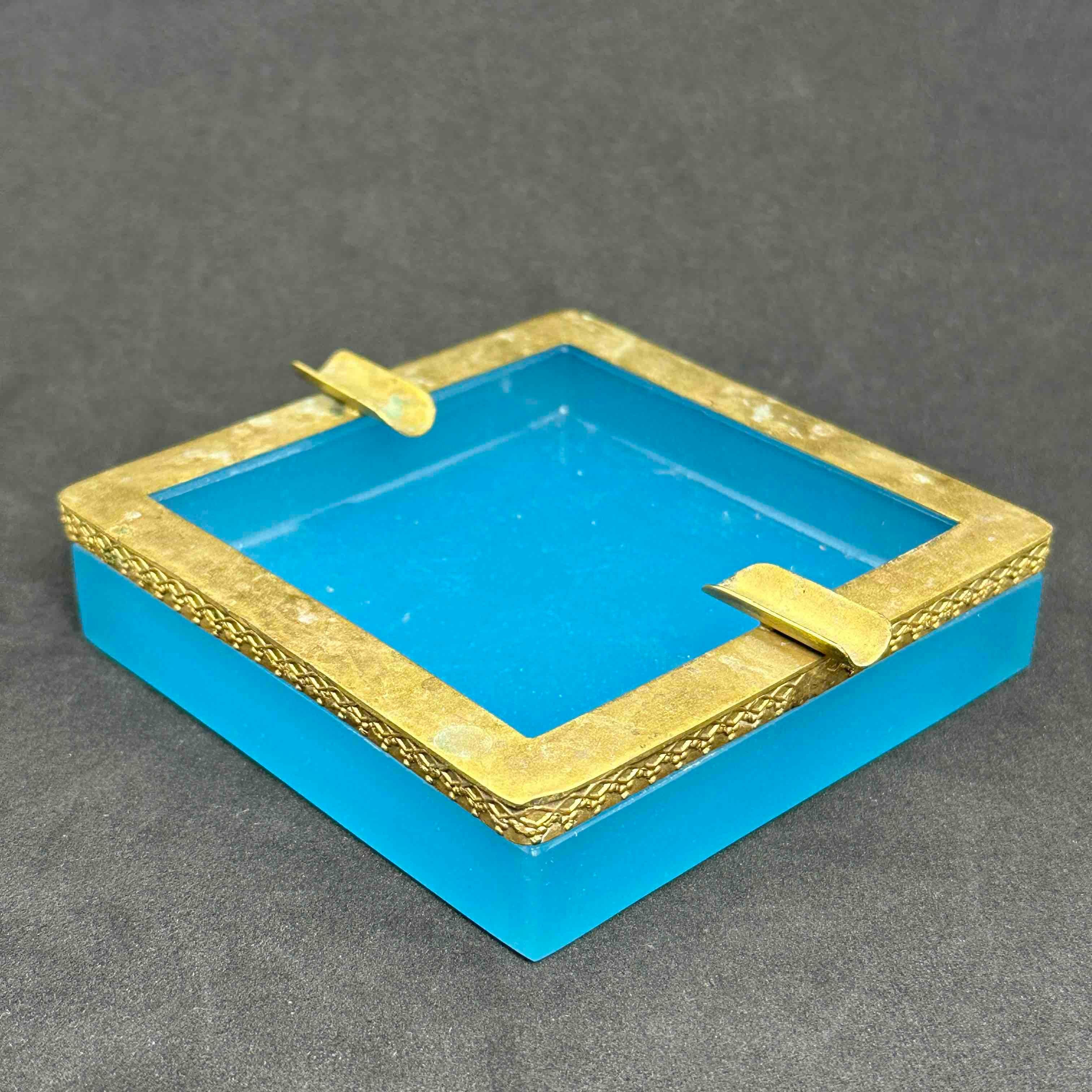 Turquoise Opaline Glass Ashtray with Bronze Mounts, France Italy Early 20th Cent 4